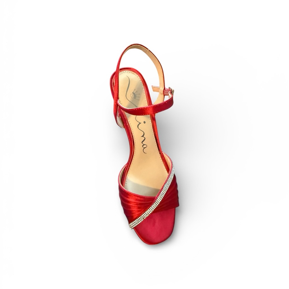 Nina Red Satin Heels with Rhinestone Detail - Picture 5 of 5